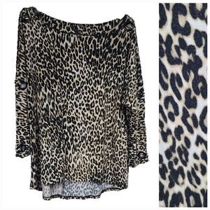Women's Leopard Blouse Grommet Open Long Sleeve Cheetah Print Top Fun Casual L